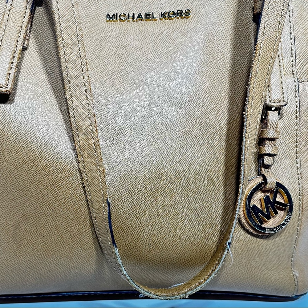 Michael Kors Jet Set Travel Large Tan Leather Tote Shoulder Bag Handbag Purse - Picture 5 of 9